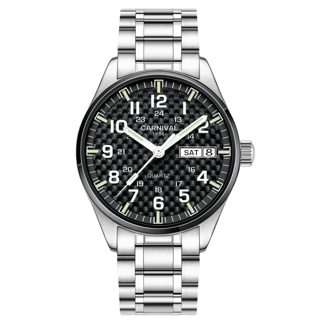 CARNIVAL Luxury Brand Watch Men Quartz Watches Luminous Hands Waterproof Solid Stainess Steel Men's Clock Relogio Masculino 8638