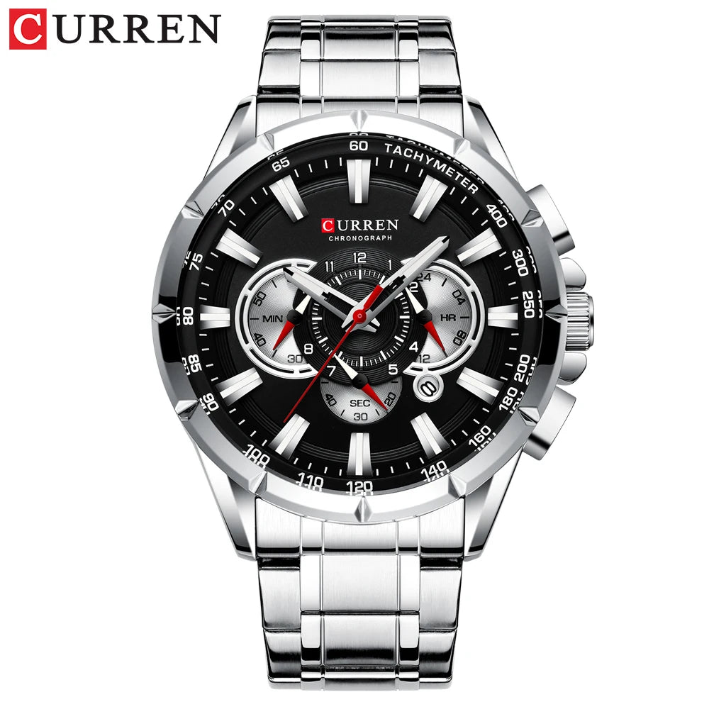 Relógio masculino CURREN Business Men, relógio de pulso de luxo em aço inoxidável, cronógrafo militar, relógio de quartzo