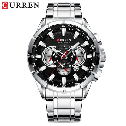 Relógio masculino CURREN Business Men, relógio de pulso de luxo em aço inoxidável, cronógrafo militar, relógio de quartzo