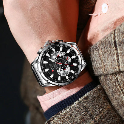 Relógio masculino CURREN Business Men, relógio de pulso de luxo em aço inoxidável, cronógrafo militar, relógio de quartzo