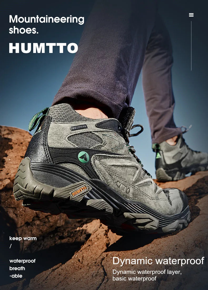 HUMTTO Sneakers impermeabili da uomo Scarpe da trekking Stivali da trekking in pelle da donna Campeggio Caccia Stivaletti tattici da montagna da uomo