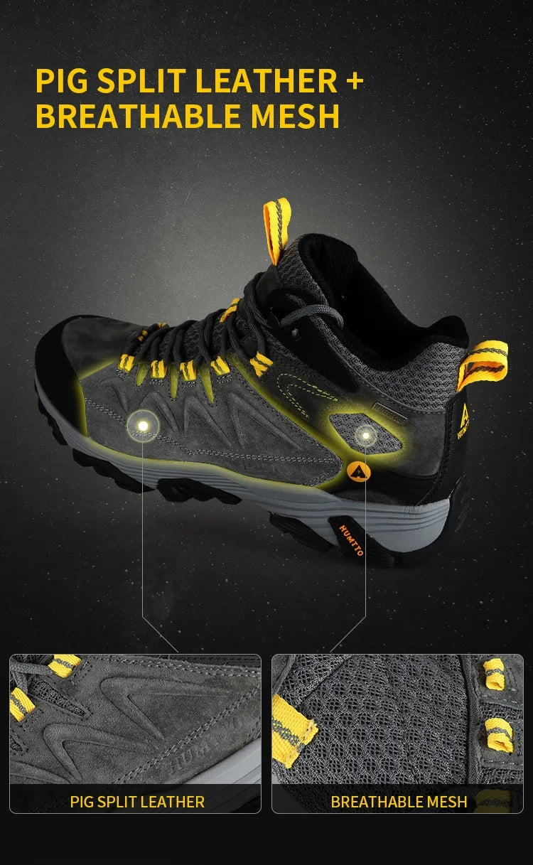 HUMTTO Sneakers impermeabili da uomo Scarpe da trekking Stivali da trekking in pelle da donna Campeggio Caccia Stivaletti tattici da montagna da uomo