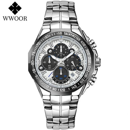 Sports Watches For Men Fashion Quartz Men Big Clock WWOOR Top Brand Luxury Military Full Steel Waterproof Chronograph Wristwatch