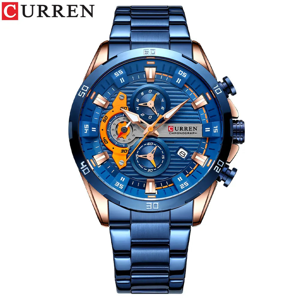 Montre pour homme CURREN – Chronographe sportif de luxe, mouvement à quartz, tout en acier, étanche
