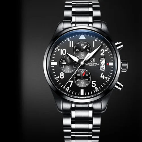 Chronograph luminous military running sport full steel men stop watch genuine leather strap luxury brand watches sapphire reloj