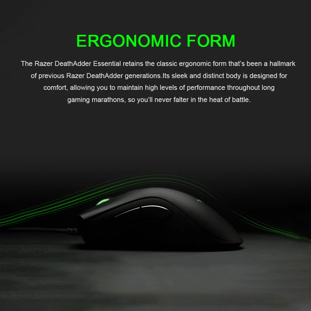 Ratón gaming con cable Razer DeathAdder Essential original, sensor óptico de 6400DPI, 5 botones independientes, para portátil y PC gamer