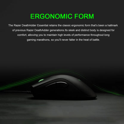 Ratón gaming con cable Razer DeathAdder Essential original, sensor óptico de 6400DPI, 5 botones independientes, para portátil y PC gamer