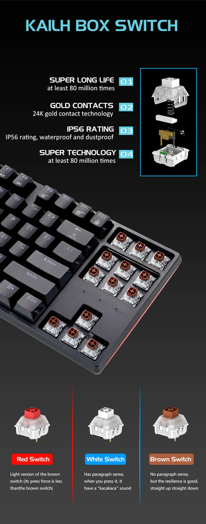 HEXGEARS Mechanical Keyboard Gaming Hot-Swappable Switch Russian 87 Key Waterproof Kailh BOX Switch Keyboard Custom Macro GK12
