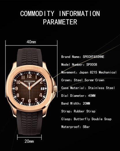 Specht & Söhne Brand Automatic Mechanical Watches Sports Wristwatches Green Sapphire Luminous 50M Waterproof Men's Watch