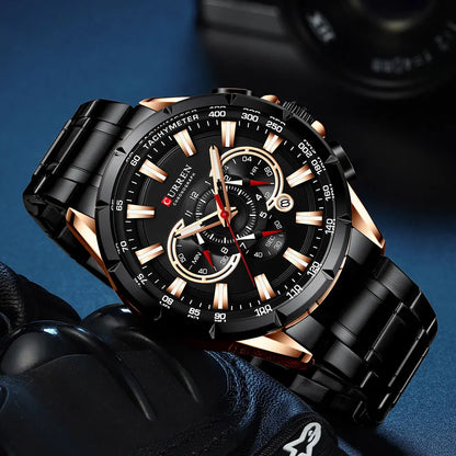 Relógio masculino CURREN Business Men, relógio de pulso de luxo em aço inoxidável, cronógrafo militar, relógio de quartzo