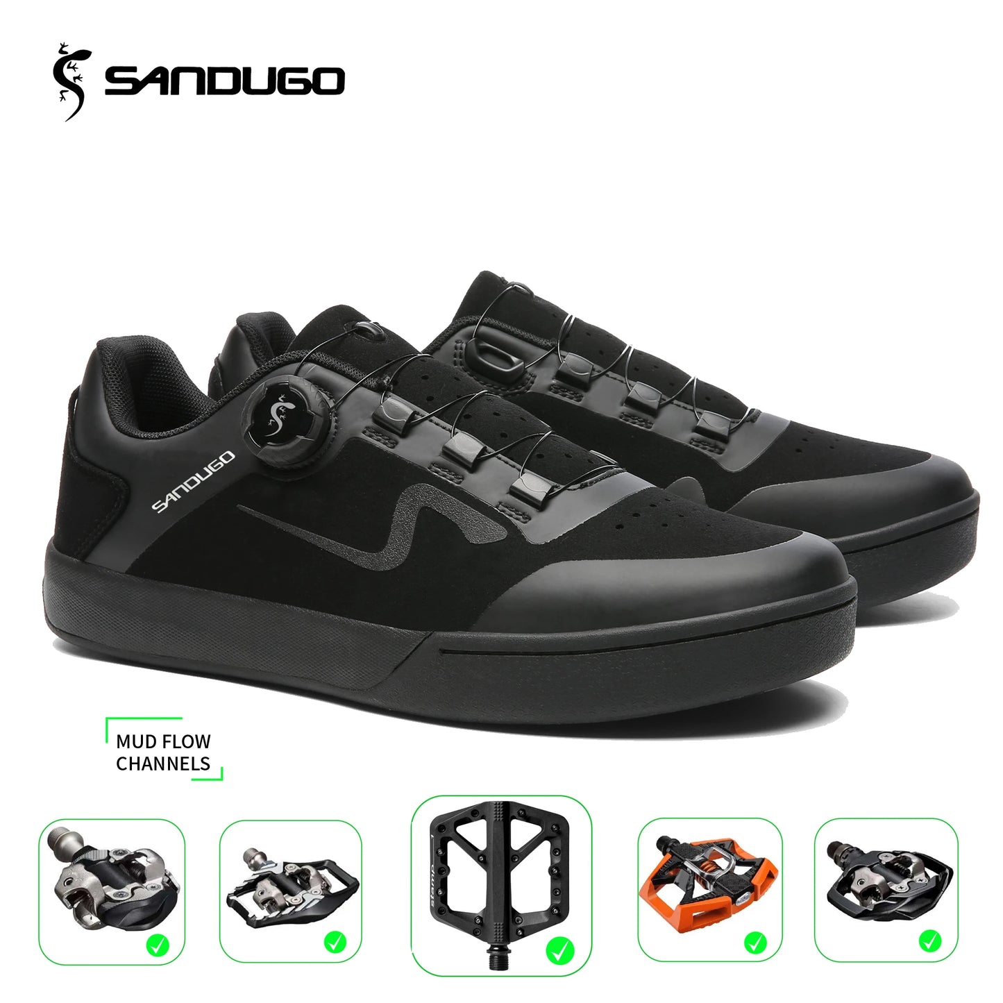 Sandugo Mountain Bike Enduro D/H Shoes Suitable for All SPD and Flat Pedal Bicycle Shoes. High-Quality Fabric.