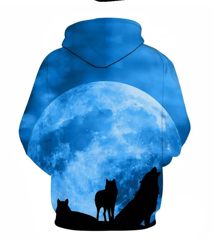 Cool Space Galaxy Wolf Hoodie Hoodies Men Bright Wolf Fashion Handsome Wolf Hoddies Spring Autumn Pullovers Sweatshirts Sweat