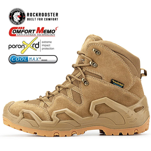 ROCKROOSTER Hiking Shoes Men Waterproof Hunting Boots Tactical Desert Combat Boots Trekking Ankle Mountain Cow Leather Sneakers