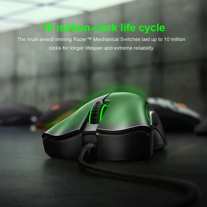 Ratón gaming con cable Razer DeathAdder Essential original, sensor óptico de 6400DPI, 5 botones independientes, para portátil y PC gamer