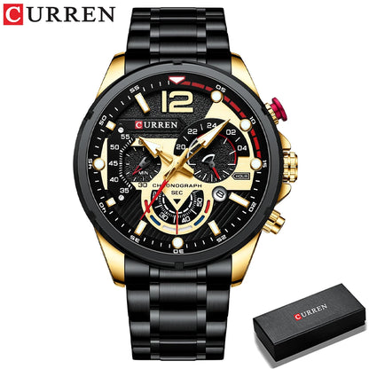 Relógio CURREN para Homem, Desportivo, de Quartzo, Cronógrafo, em Aço Inoxidável de Luxo, com Mostrador Luminoso