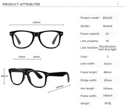 Women Photochromic Glasses Blue Light Blocking Lenses Men Prescription Reading Myopia Eyewear Anti Fatigue PC Eyeglasses Frame