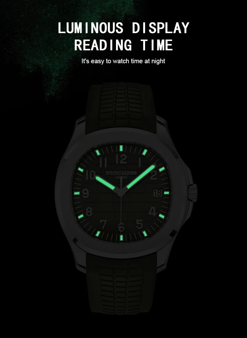 Specht & Söhne Brand Automatic Mechanical Watches Sports Wristwatches Green Sapphire Luminous 50M Waterproof Men's Watch