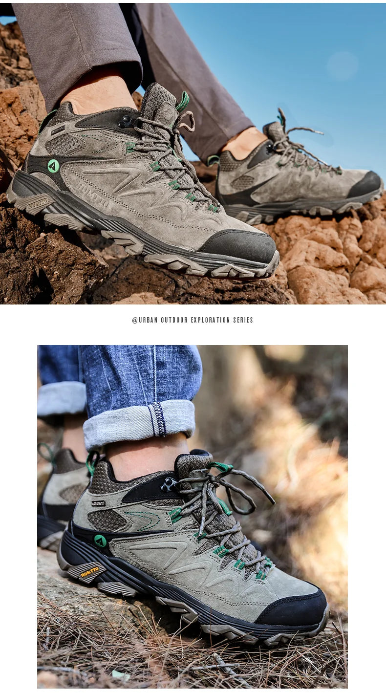 HUMTTO Sneakers impermeabili da uomo Scarpe da trekking Stivali da trekking in pelle da donna Campeggio Caccia Stivaletti tattici da montagna da uomo