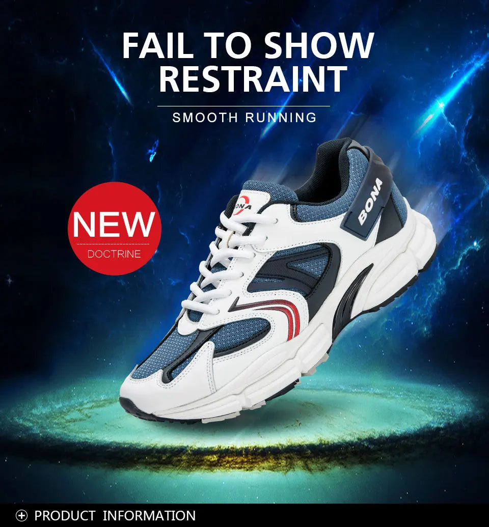 BONA New Designer Action Leather Mesh Men Running Shoes Sneakers Trainers Lightweight Anti-skid Outdoor Walking Shoes for Men