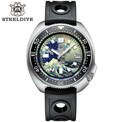 STEELDIVE SD1970J Kanagawa Turtle Full Luminous Dial Ceramic Bezel NH35 AutomaticSTEELDIVE Offical Store Mens Dive Watch