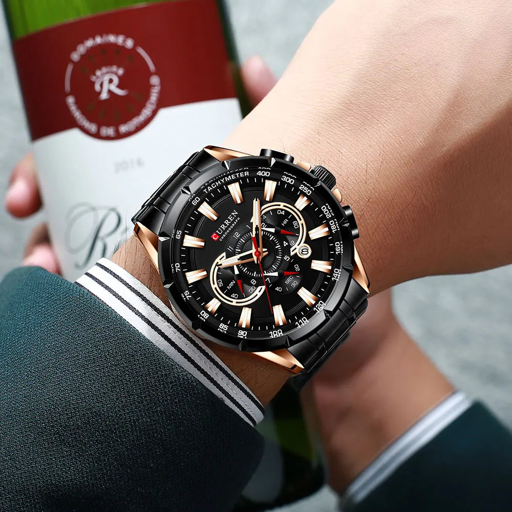 Relógio masculino CURREN Business Men, relógio de pulso de luxo em aço inoxidável, cronógrafo militar, relógio de quartzo