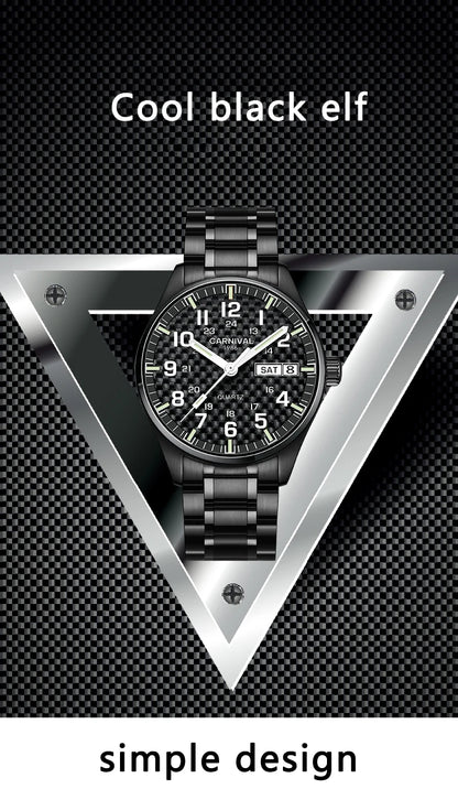 CARNIVAL Luxury Brand Watch Men Quartz Watches Luminous Hands Waterproof Solid Stainess Steel Men's Clock Relogio Masculino 8638