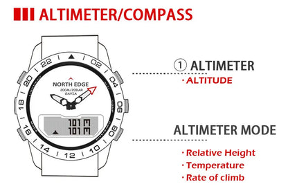 NORTH EDGE Mens Dive Watch Military Army Luxury Full Steel Smartwatch Compass Altimeter Barometer Digital Clock Waterproof 200m