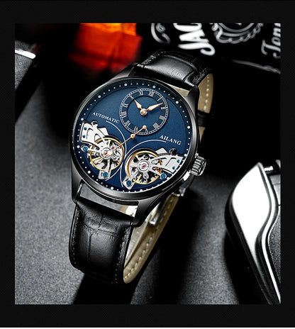 AILANG Brand New Fashion Double Tourbillon Watch for Men Luxury Stainless Steel Waterproof Automatic Mechanical Watches Mens