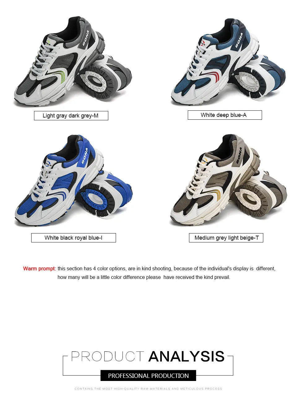 BONA New Designer Action Leather Mesh Men Running Shoes Sneakers Trainers Lightweight Anti-skid Outdoor Walking Shoes for Men