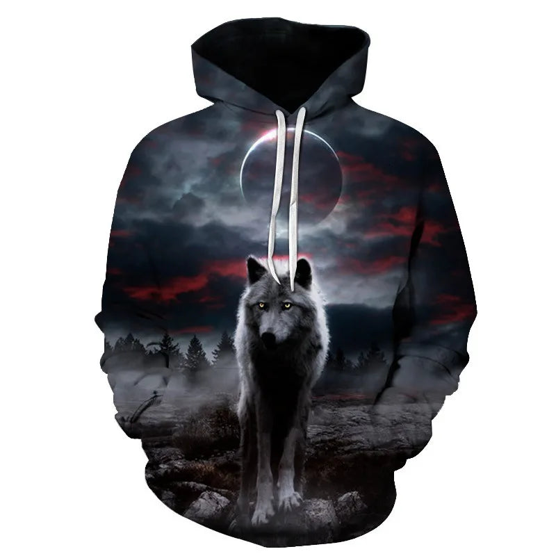 Cool Space Galaxy Wolf Hoodie Hoodies Men Bright Wolf Fashion Handsome Wolf Hoddies Spring Autumn Pullovers Sweatshirts Sweat