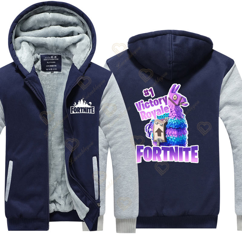 Winter Warm Fortnite Luminescent Hoodies Men Women Game Cosplay Sweatshirts Thick Fleece Zipper Couple Jacket & Coat