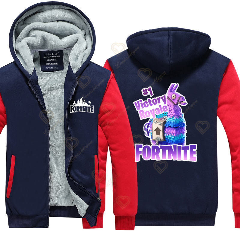 Winter Warm Fortnite Luminescent Hoodies Men Women Game Cosplay Sweatshirts Thick Fleece Zipper Couple Jacket & Coat