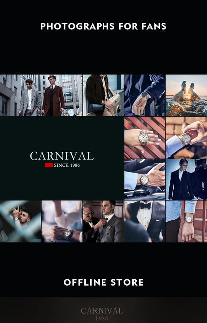CARNIVAL Luxury Brand Watch Men Quartz Watches Luminous Hands Waterproof Solid Stainess Steel Men's Clock Relogio Masculino 8638