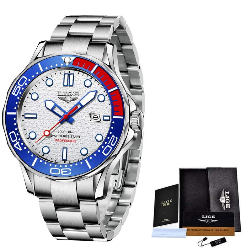 2025 LIGE New Waterproof Watch Men Top Brand Luxury Stainless Steel Men Watch Fashion Casual Sport Men Quartz Date Wristwatches