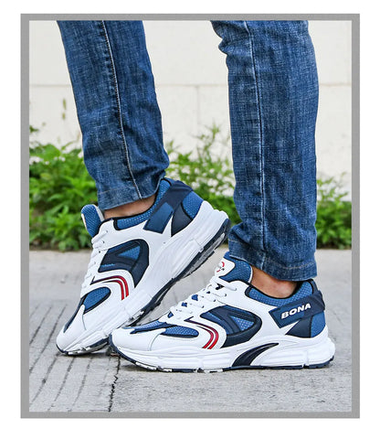 BONA New Designer Action Leather Mesh Men Running Shoes Sneakers Trainers Lightweight Anti-skid Outdoor Walking Shoes for Men