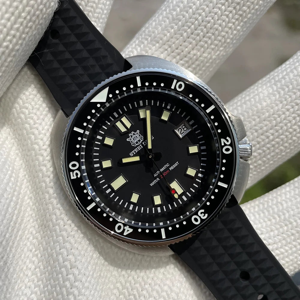 SD1970 STEELDIVE Brand 44MM Sapphire Glass with Transparent AR Coating Ceramic Bezel NH35 Movement Automatic Dive Watch Turtle