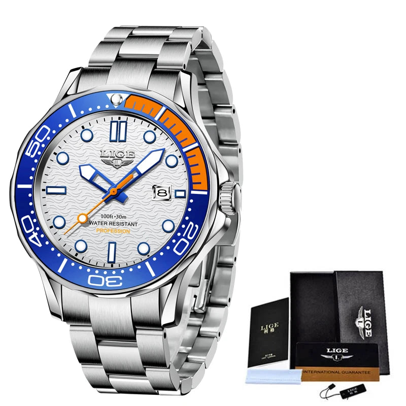 2025 LIGE New Waterproof Watch Men Top Brand Luxury Stainless Steel Men Watch Fashion Casual Sport Men Quartz Date Wristwatches