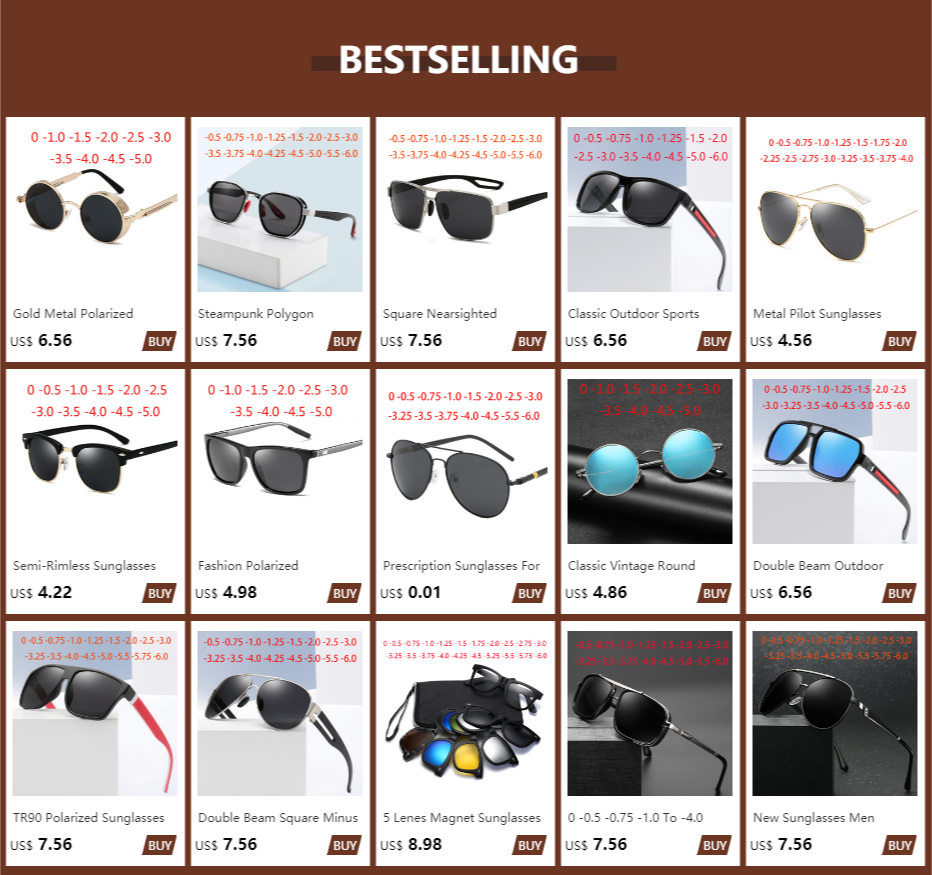 Anti-glare Short-sight Lens Square Polarized Men Sunglasses TR90 Driver Diopter Sun Glasses For Women 0 -0.5 -0.75 To -6.0
