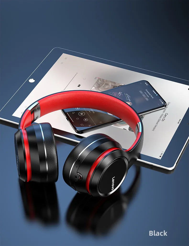 Auscultadores sem fios Bluetooth Over-Ear Lenovo HD200 – Headset gaming estéreo HiFi com cancelamento de ruído e microfone