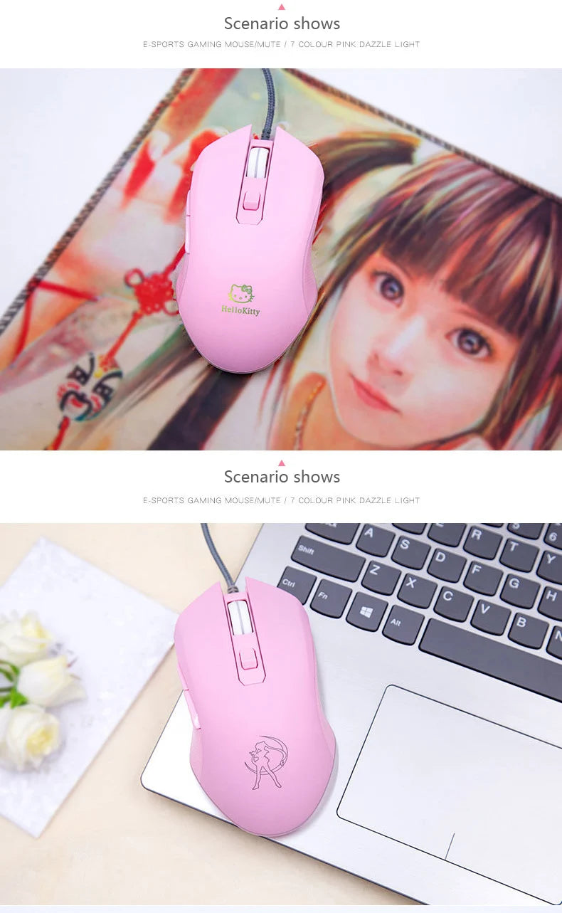 UTHAI DB49 Wired Pink Gaming Mouse, Cute RGB Wired Gaming Mouse with 3200 DPI, Silent USB Computer Mouse for PC, Laptop & Office