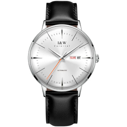 Japan MIYOTA Automatic Watch 3D Curved Sapphire Mechanical Wristwatches Waterproof Leather Strap Double Calendar Watches for Men