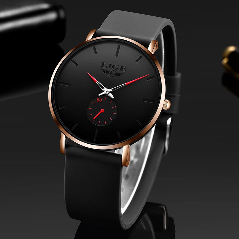 Ceas pentru bărbați LIGE – Stil sportiv și la modă, marcă de lux, rezistent la apă, design minimalist și ultra-subțire, ceas cu cuarț pentru bărbați.