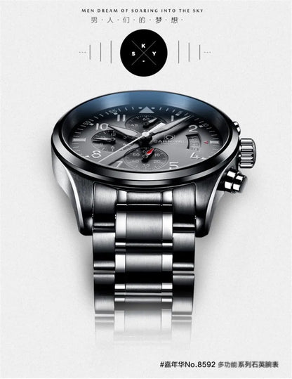 Chronograph luminous military running sport full steel men stop watch genuine leather strap luxury brand watches sapphire reloj