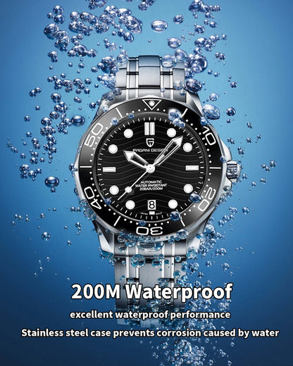 PAGANI DESIGN 2026 New V2 Waves 200M Relógio de mergulho automático masculino de luxo, cristal de safira, relógio de pulso masculino AR