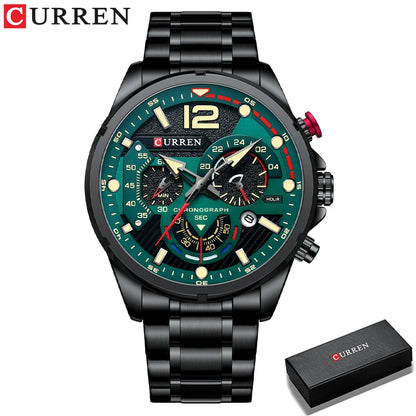 Relógio CURREN para Homem, Desportivo, de Quartzo, Cronógrafo, em Aço Inoxidável de Luxo, com Mostrador Luminoso