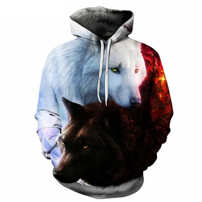 Unisex 3d Print ice/Fire Wolves Black White Wolf Hoodies Men/Women Casual Hoodie Autumn Tracksuit Pullover Hooded Sweatshirt
