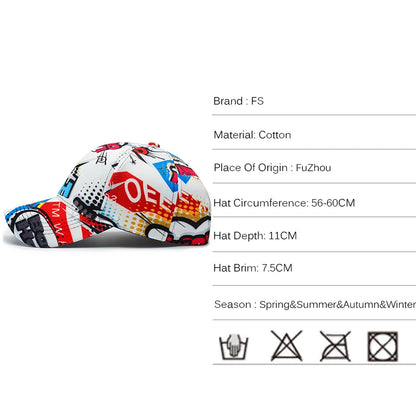 FS Brand White Street Graffiti Baseball Cap For Men Women Snapback Hip Hop Caps Cotton Summer Trucker Hat Casquette Homme 2026