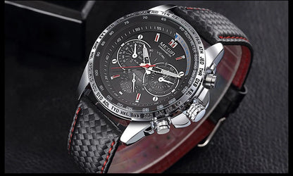 MEGIR men’s analogue quartz wristwatch – Water-resistant luxury watch with leather strap, casual style, model 1010 (black)