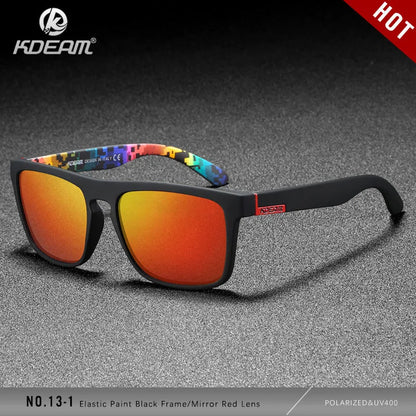 KDEAM Polarized Designer Square Sunglasses Men or Women Elastic Paint Frame Mirror Sun Glasses 17 Colors Available