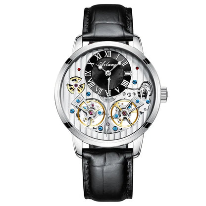 AILANG Top Brand Luxury Watch Men Automatic Luminous Black Clock Men Double Tourbillon Waterproof Mechanical Watch Relogio